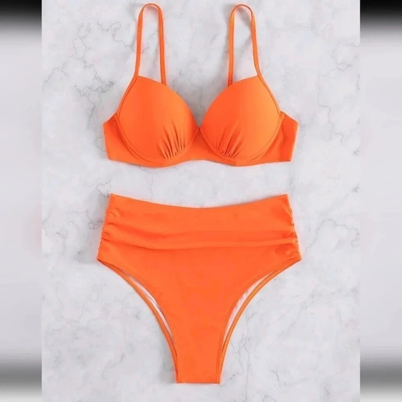 Women Solid Color Push Up Bikini Set With Separated Bra And Swimsuit Briefs - Picture 3 of 6